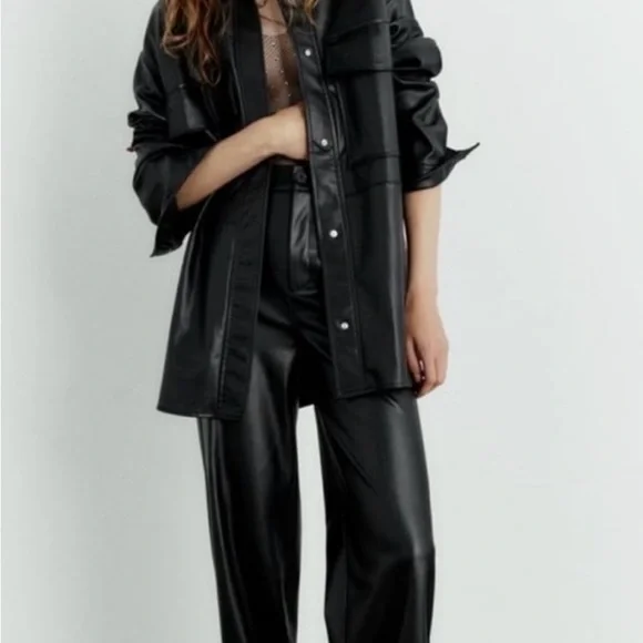 Zara Black Faux Leather Oversized Shacket - Picture 3 of 3
